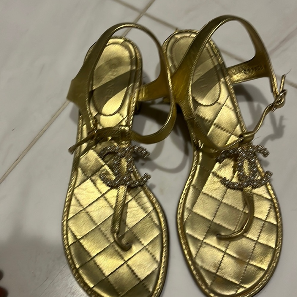 Womens channel gold gladiator sandals